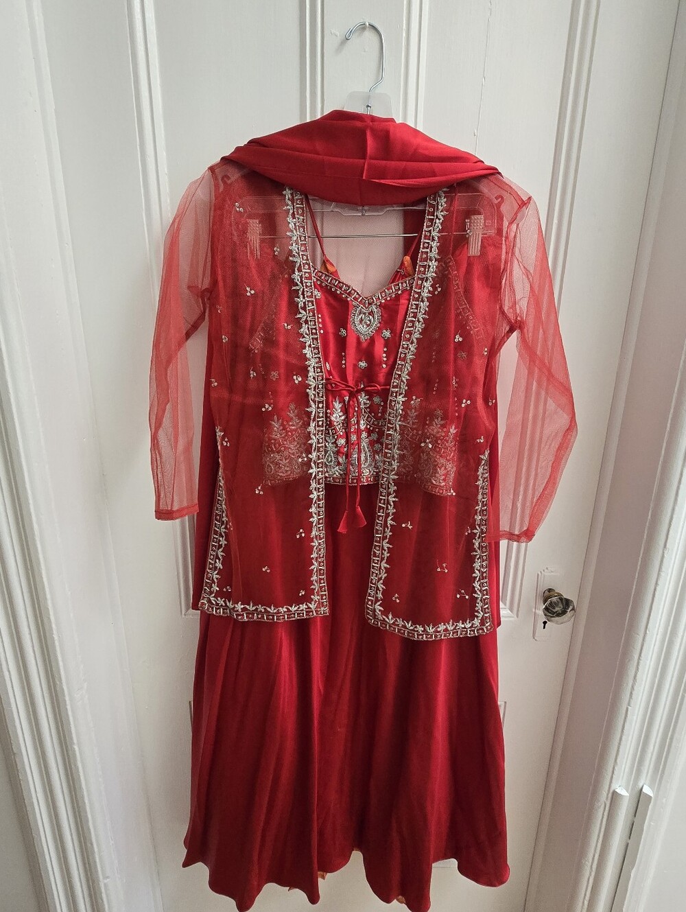 Red Satin Lehenga Set